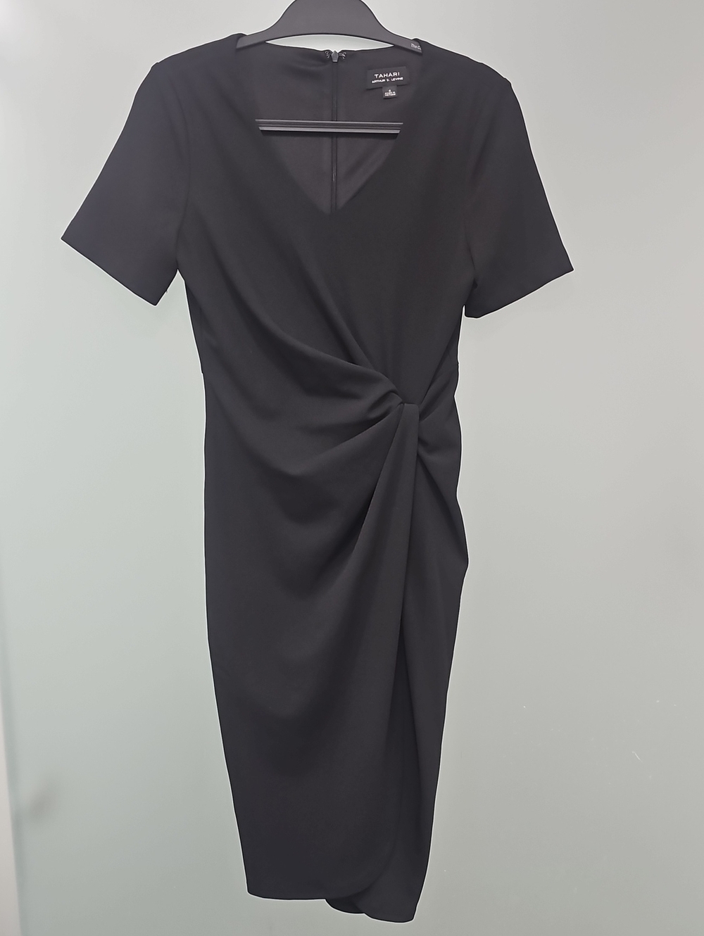 Tahari ASL Black Twist-Detail Midi Sheath Dress